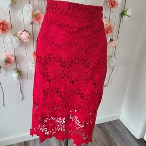 Lulus red embroidery lace skirt